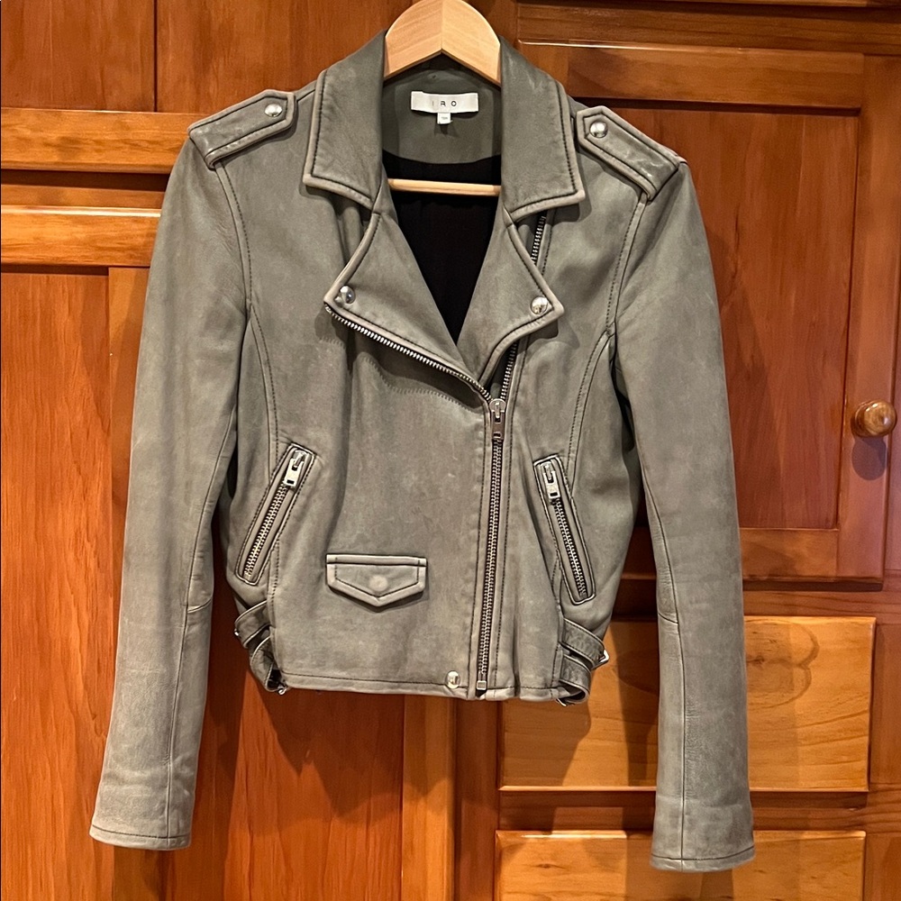 IRO Women's Gray Leather Biker Jacket